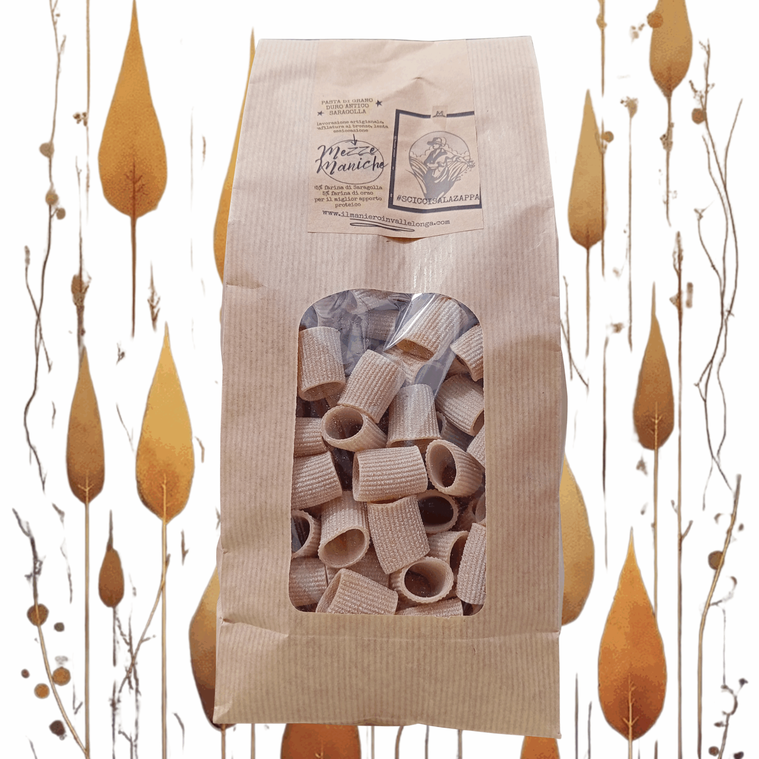 Mezze Maniche semintegrali di grano duro antico Saragolla abruzzese 500gr @ilmanieroinvallelonga